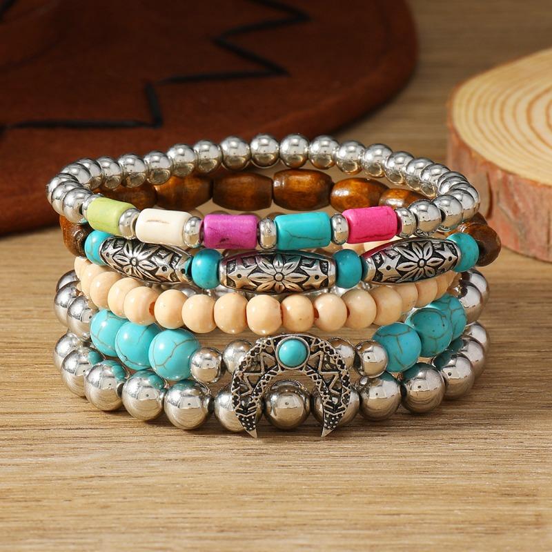 New Turquoise Wood Beads Beaded Alloy Accessories Elastic Line Men's Bracelet