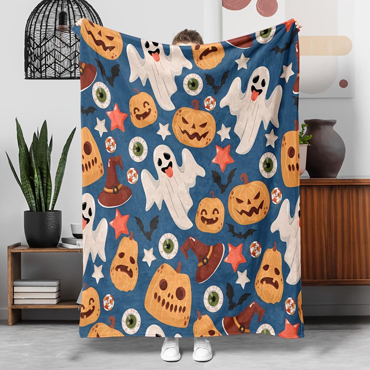 

1pc Halloween theme cute pumpkin pattern blanket polyester fabric machine washable suitable for bedroom and living room 75x100cm