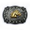 Fibbia da cintura ovale grande in lega a forma di testa di cavallo - Stile etnico Higanbana Fibbia in pelle da cowboy