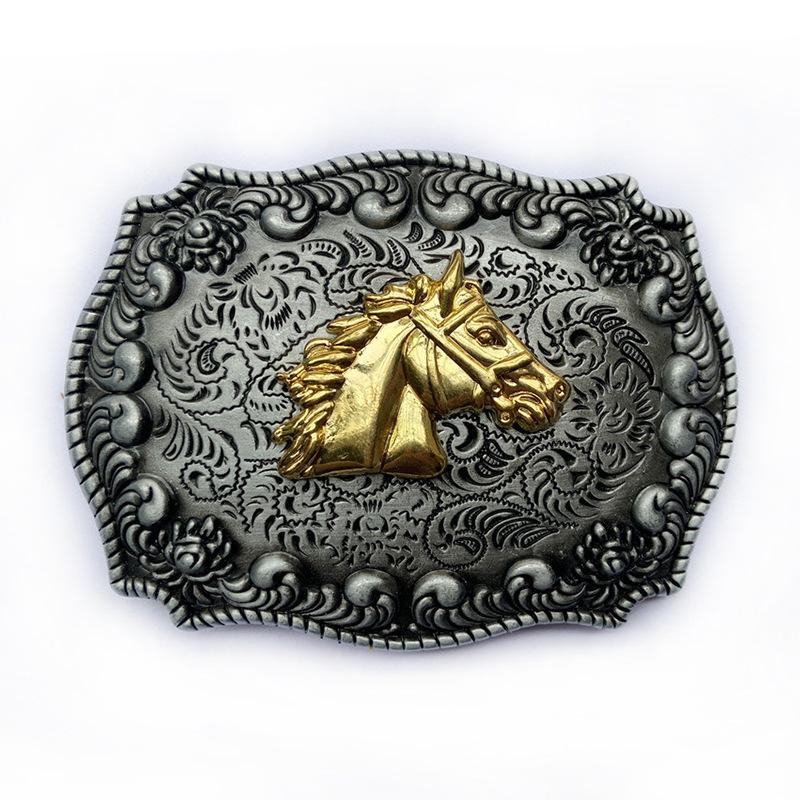 Large Oval Alloy Horse Head Belt Buckle - Higanbana Ethnic Style Cowboy Leather Buckle