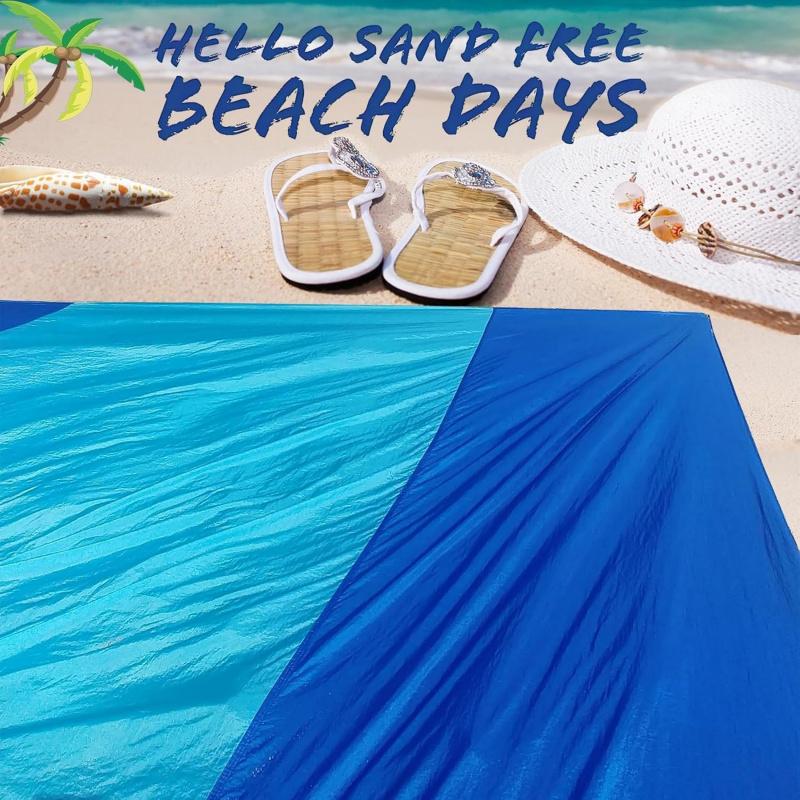 Oversized 6.9'X6.6' Beach Blanket Sandproof Waterproof Nylon Picnic Mat With Stakes Ultralight 12oz For Camping Travel