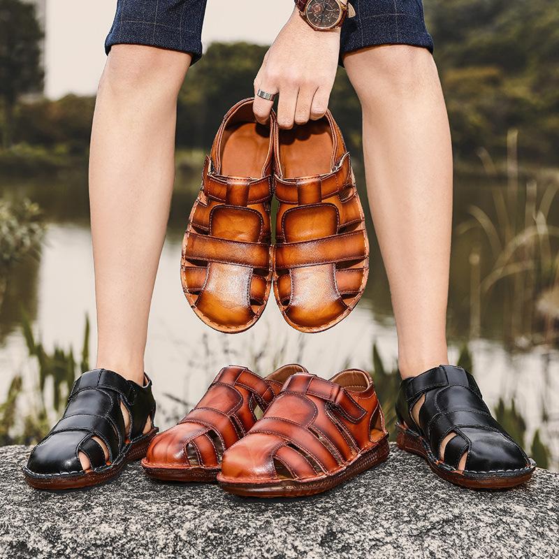 Fashion 2024High Quality Genuine Leather Men Sandals Breathable Outdoor Beach Men Roman Sandals Casual Men's Shoes