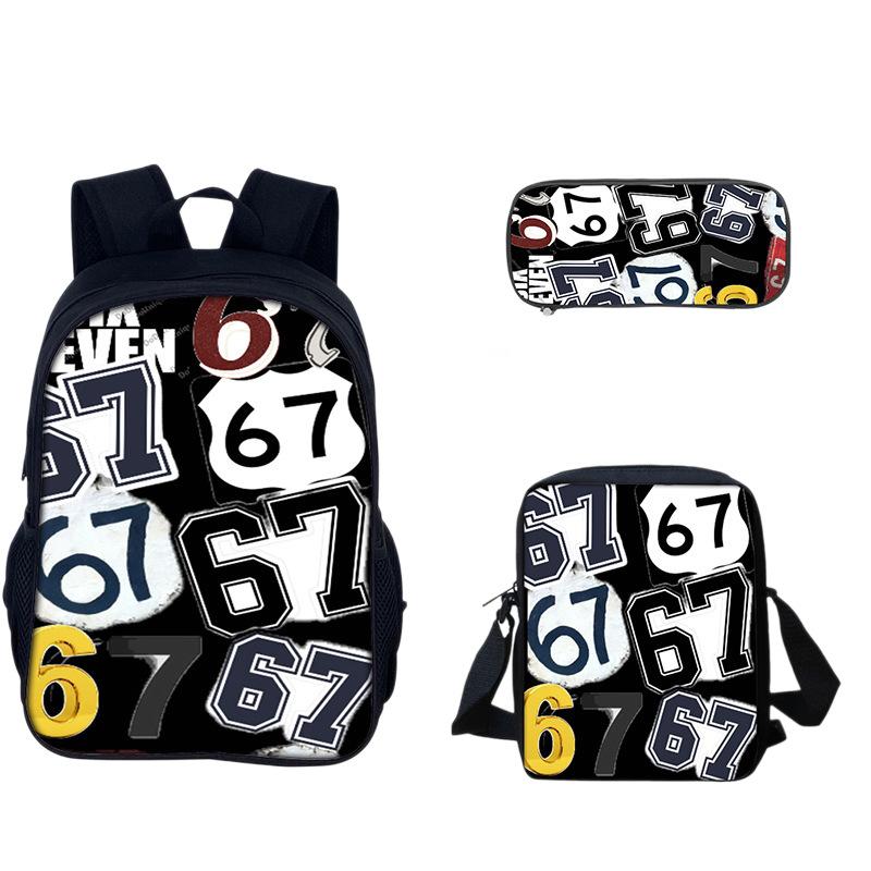 New 3Pcs Creative Number 67 Print Backpack Set Primary Middle School Students Casual Schoolbag Kit With Pencil Case Back To School Gift