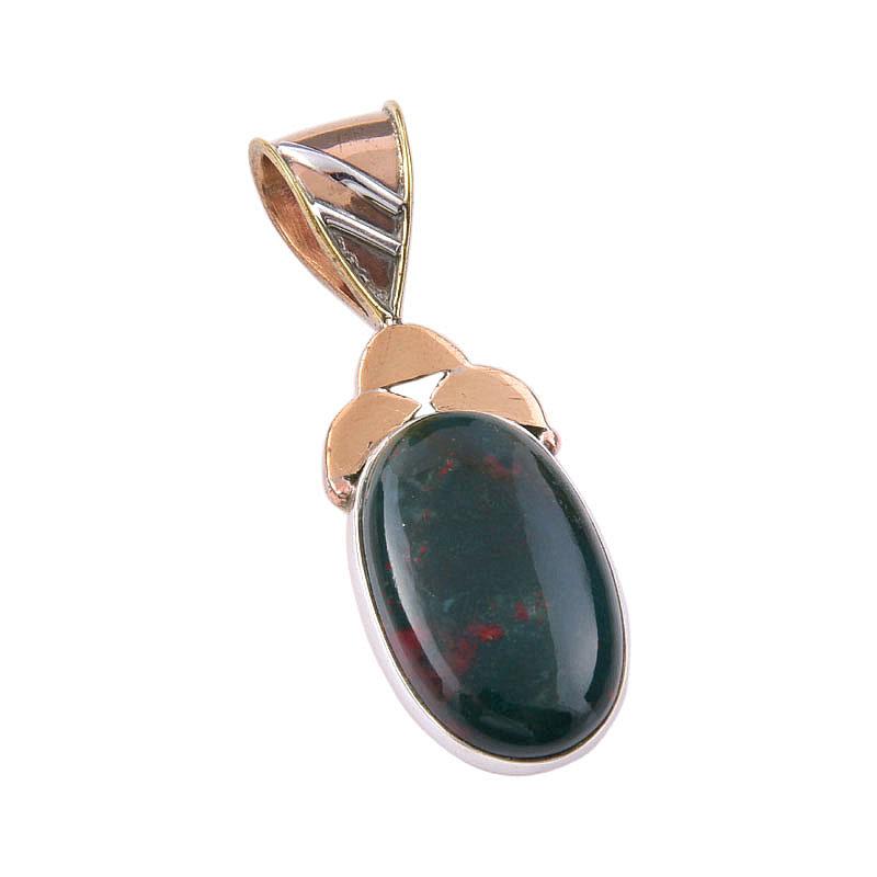 Natürlicher Blutstein 925 Sterling Silber Schmuck TwoTone Anhänger 1,75" s7g43