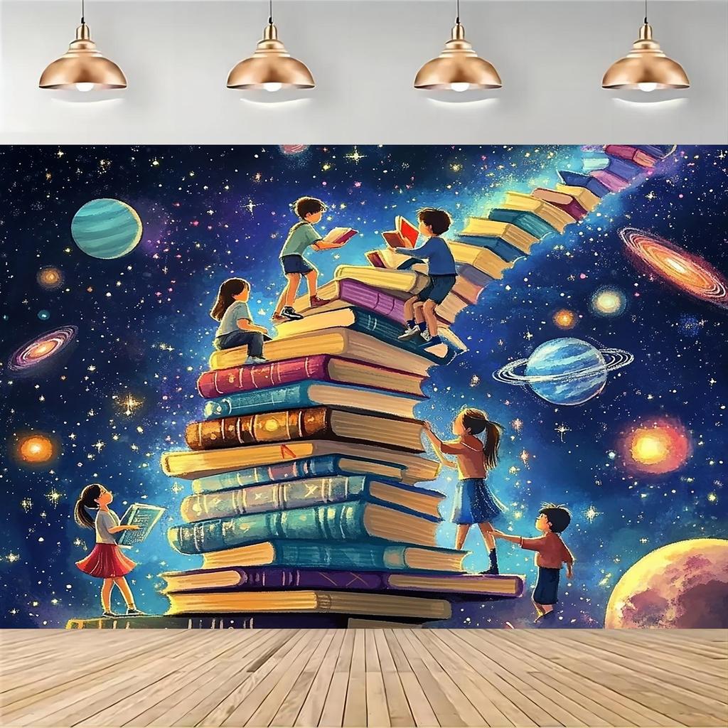 2D flat banner, 1 piece, 2D Party Background Banner - Knowledge Staircase Education Decoration