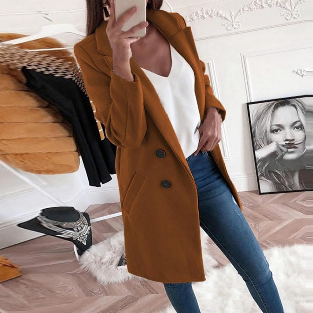 Woman Artificial Wool Elegant Blend Coat Slim Long Coat Outerwear Jacket