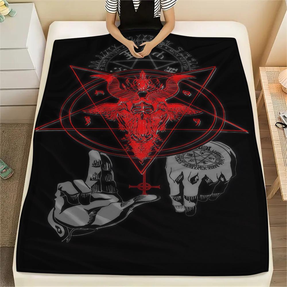 1PC Satan Print FlAannel Blanket, High quality Comfortable for All Seasons, Home Decor, Warmth and Comfort