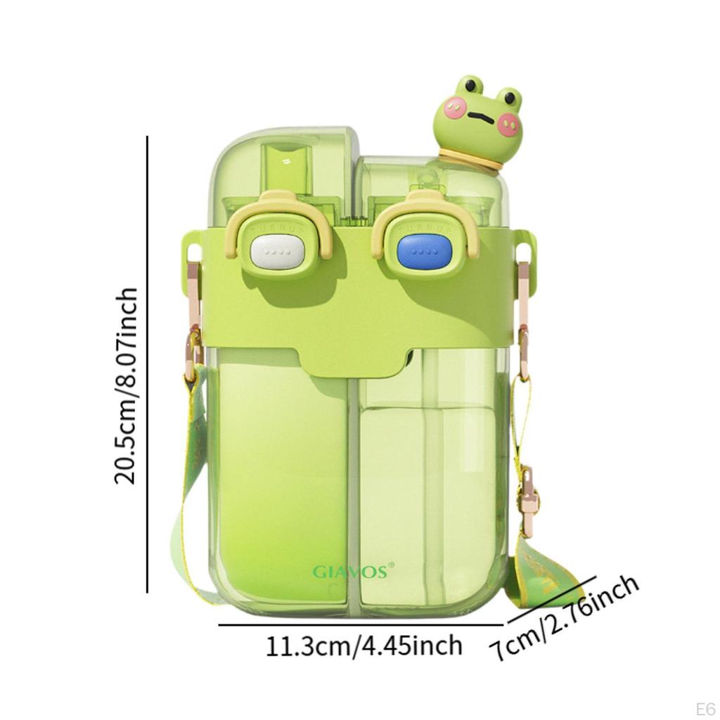 Cute Water Bottle Double Drinking Compartments 780ml Funny Cup with and Strap