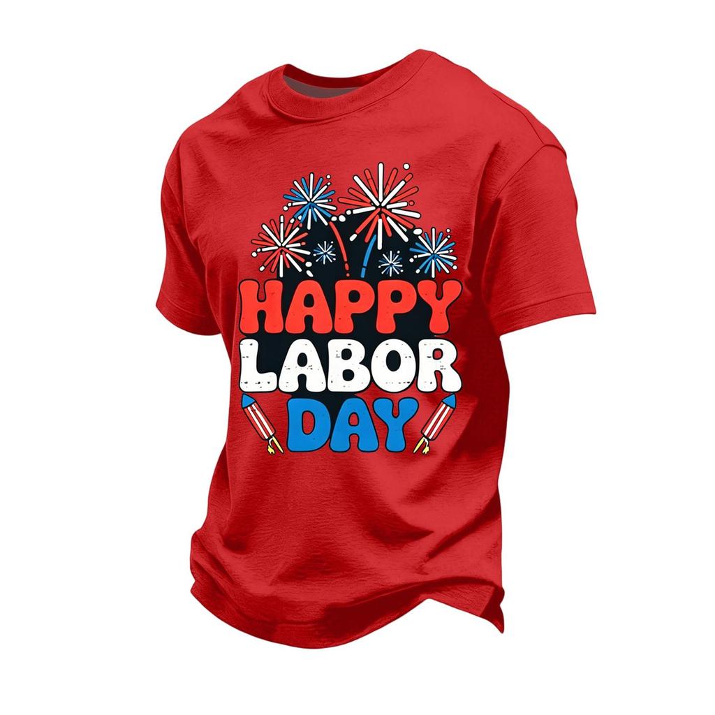 Men's Loose Fit Casual Short Sleeve T Shirt Labor Day Graphic Print Crew Neck Cotton Blend Top for Everyday Wear