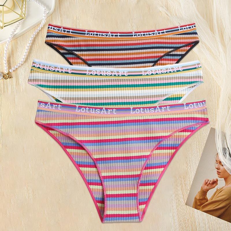 3PCS/Set Women Cotton Seamless Panties for Female Underwear Panty Sexy Colorful Striped Lingerie Letter Waist Brief