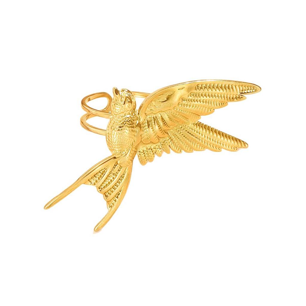 Stainless Steel Bird Ring: Open Design with Three-Dimensional Animal Motif