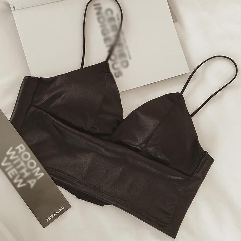 

Летние шелковые бюстгальтеры с треугольными чашками пуш-ап для женщин, сексуальные пляжные бикини, укороченные топы с v-образным вырезом one size чёрный