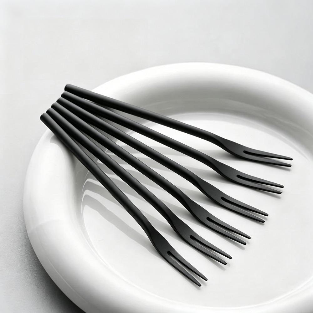 304 Stainless Steel Fruit Fork Solid Round Stick Small Fork High Appearance Level Household Long Handle Fruit Cake Dessert Fork