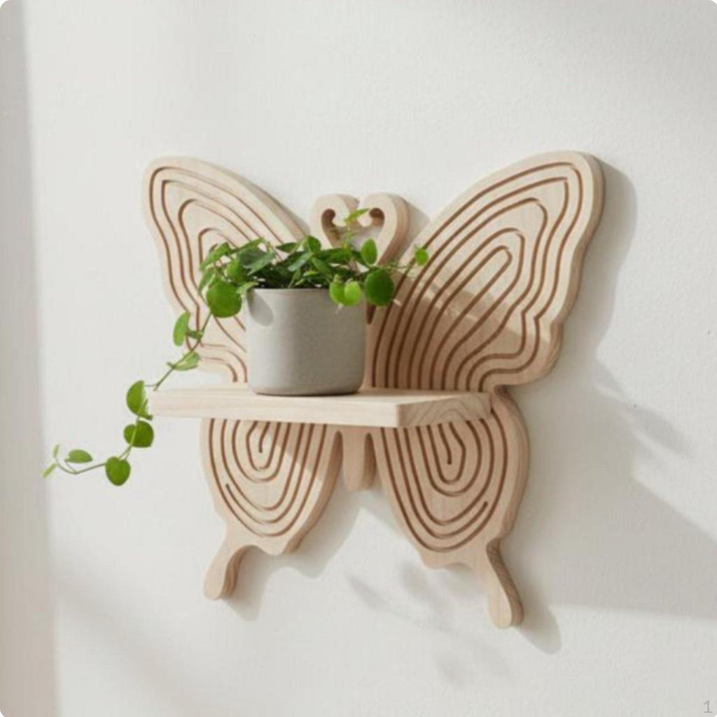Butterfly Shaped wall Display Shelf Creative Design Wooden Easy Assembly House