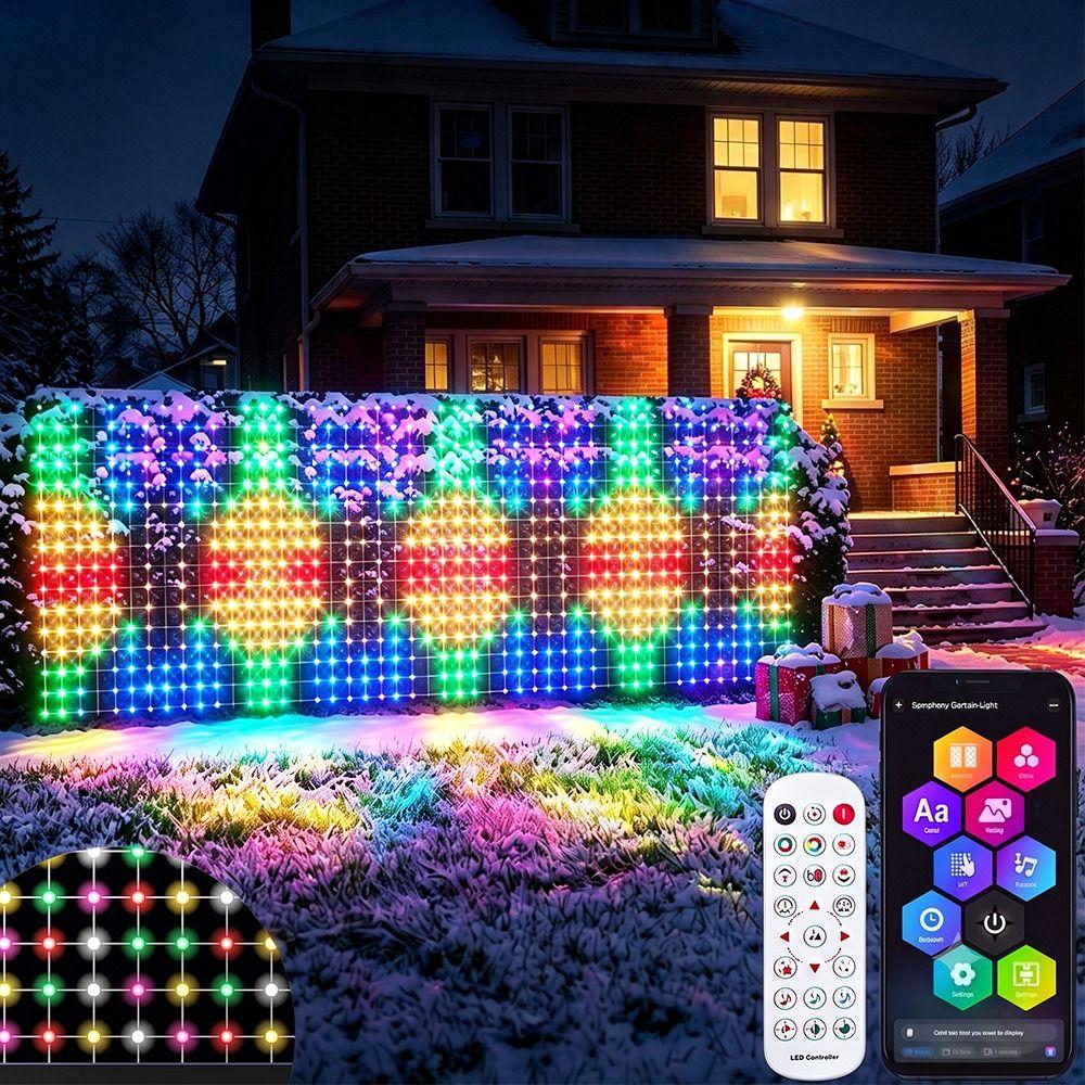Waterproof Matrix Grid Lights RGBIC LED Christmas Curtain Light LED Fairy Lamp Garden Decor