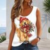 Women Plus Size Scoop Neck Sleeveless Tank Top Christmas Golden Retriever Printed White Curved Hem