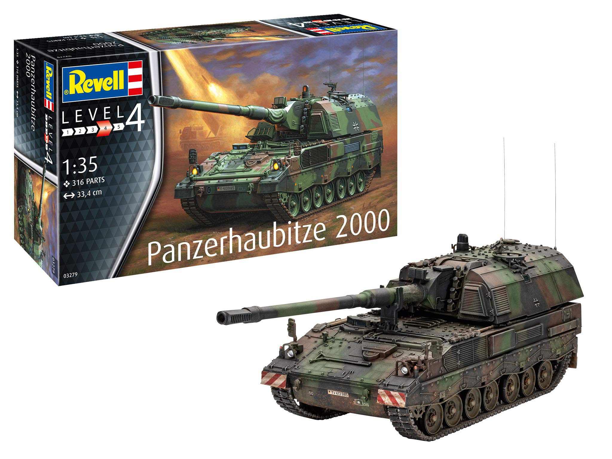 German Revell scale German Army PzH2000 Howitzer Plastic Model 03279 1/35 Self-Propelled