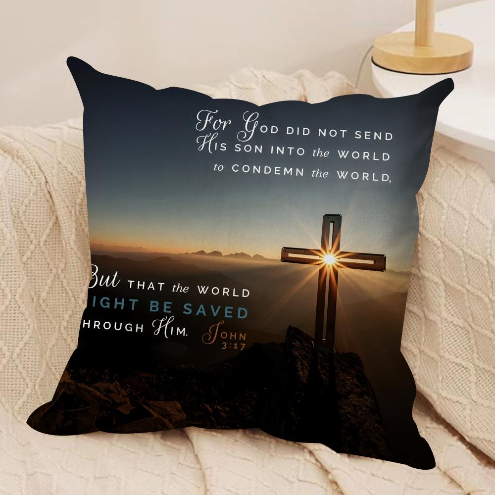 

Good Friday Christ Text Cushion Cover Silky Short Plush Invisible Zipper Dustproof Sofa Pillow Case for Home Decor 30x30cm