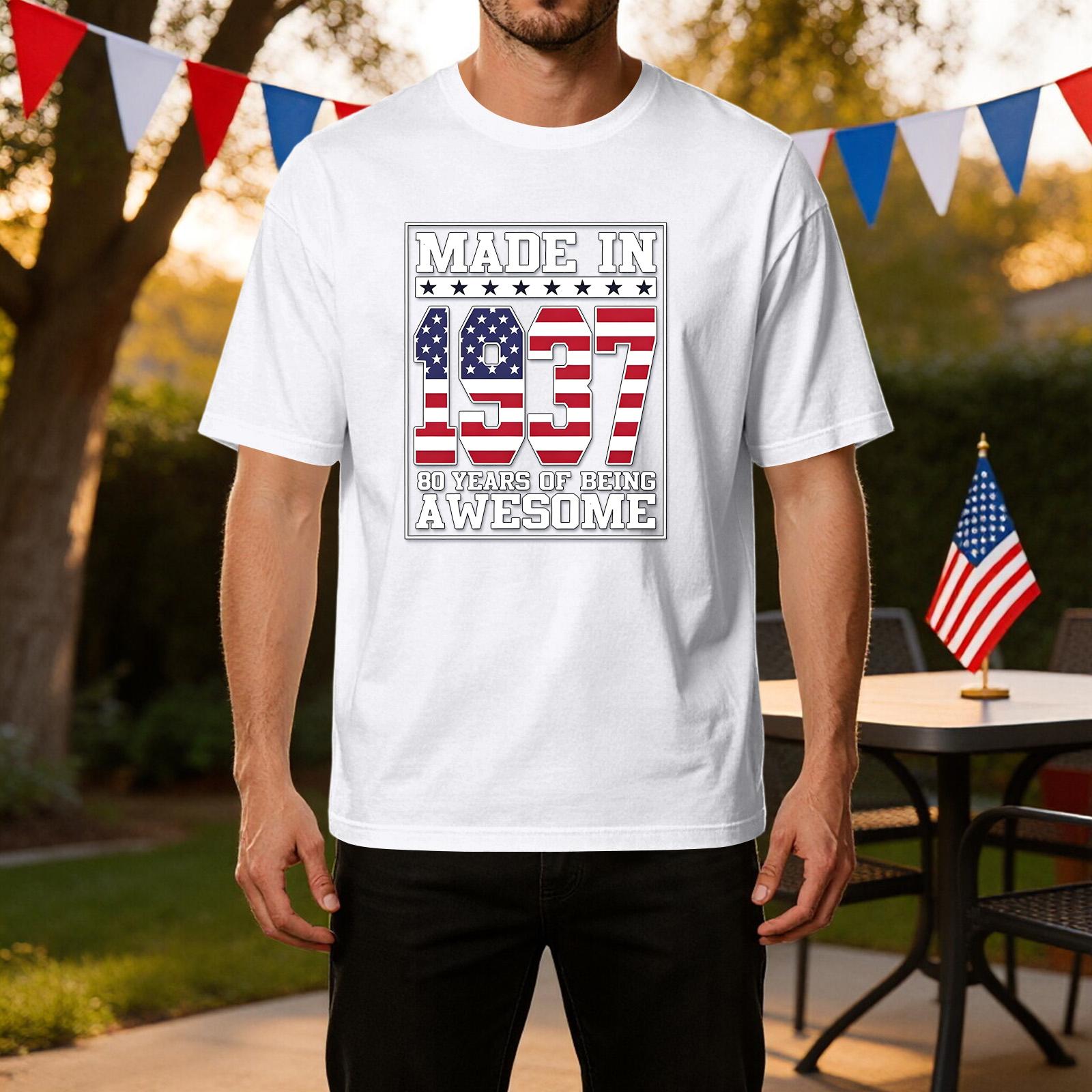 

Men s Casual Short Sleeve T-Shirt Made in 1937 Graphic Print Crew Neck Lightweight Breathable Fabric Comfortable Fit XL білий