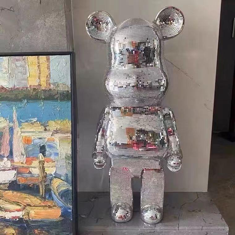 Figurină Urs Mare 50cm Rășină Oglindă Disco Urs Violent Sculptură Statuetă Delicată în Picioare Decor Cameră de Zi Cadou de Casă Nouă