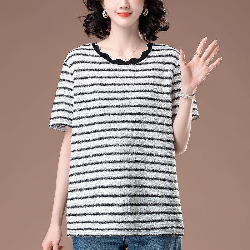 

Women s Summer Striped Loose-Fit Plus Size Half-Sleeve T-Shirt L