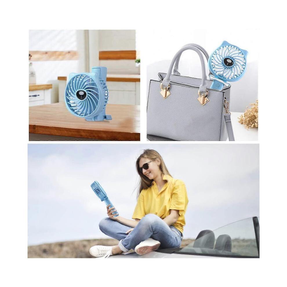 Mini Handheld Fan 2600mAh Battery Operated Fan 3 Speed Adjustable USB Rechargeable Portable Personal Fan Foldable Stroller Desk Table FanBlue