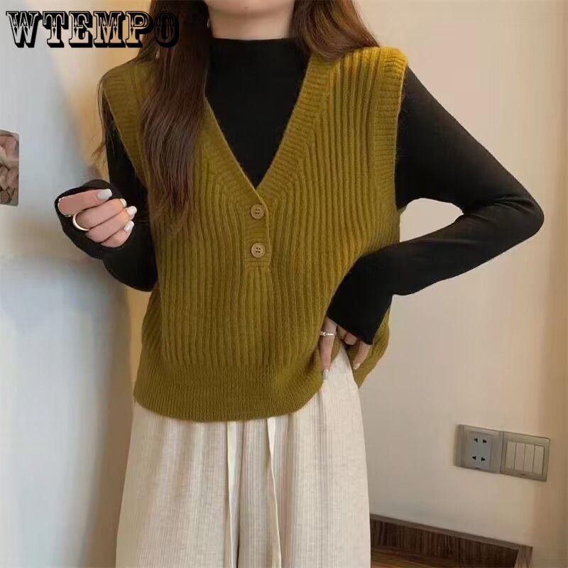 Women's Short Knitted Vest Autumn and Winter Sleeveless V-neck Sweater Retro
