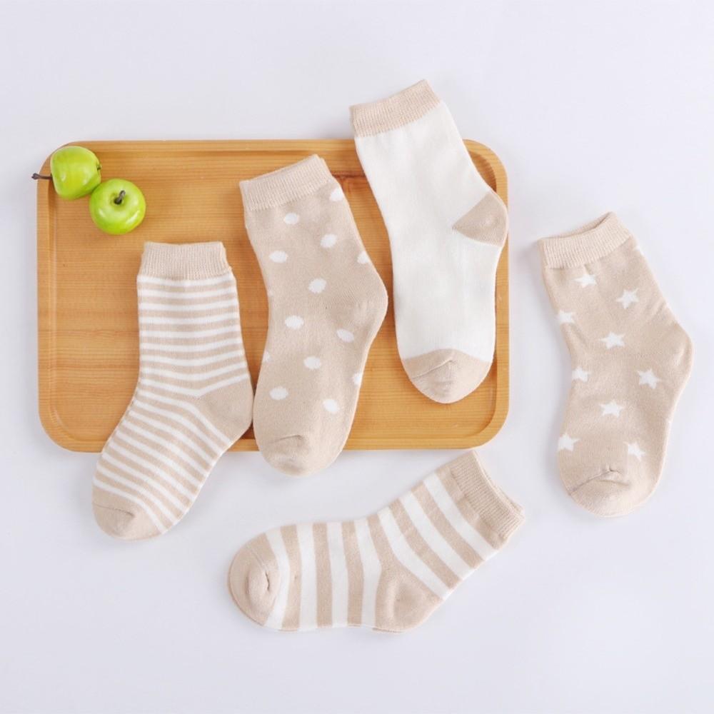 5 Pairs Soft Cotton Girls Boys Socks Autumn Winter Mid-calf Socks Floor Stockings for 0-5 Years