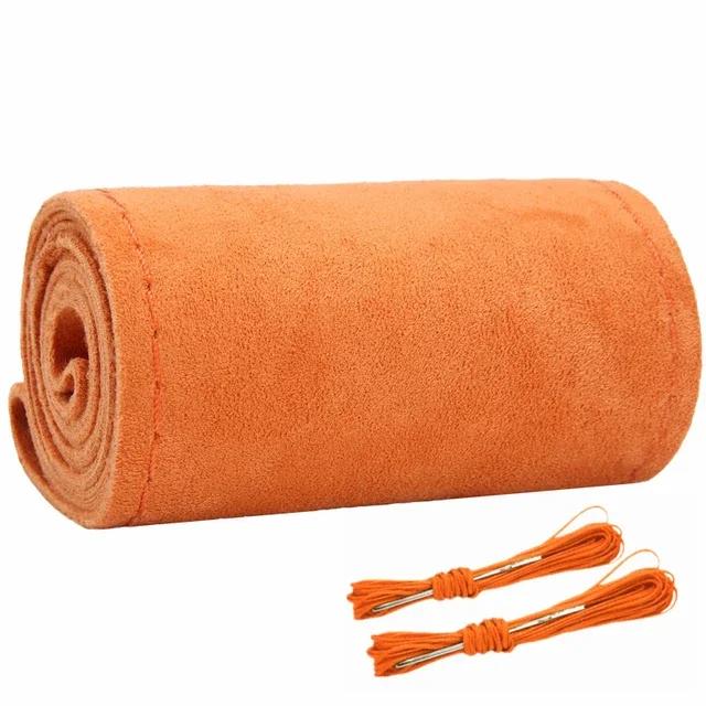 38cm Suede DIY Steering Wheel Cover Genuine Leather Braided Car Steering Wheel Pad Liner Protection Cover Anti Slip Interior