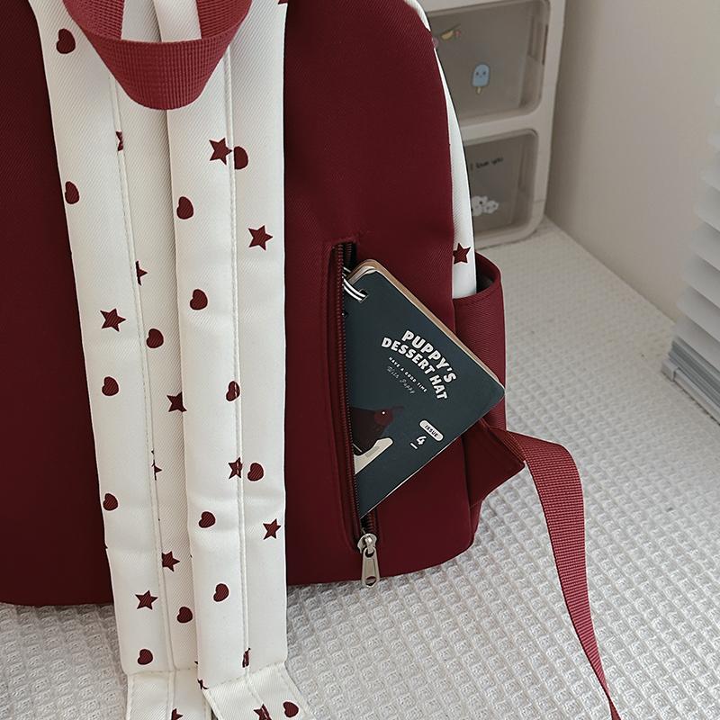 Children's Small Backpack Color Block Stars Print Student Schoolbag