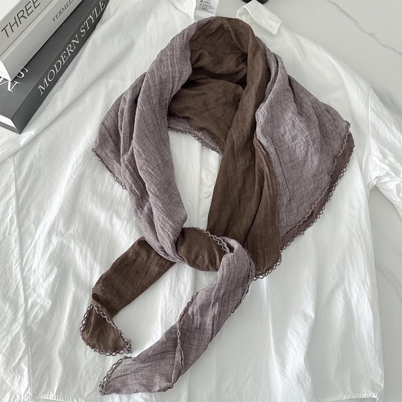 

Шарф в форме ромба из двухцветного сплайсированного хлопка и льна для женщин, универсальный длинный шарф, шарф темперамента 80*140cm темно-коричневого