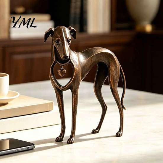 Fall Holiday Home Accents Vintage Whippet Greyhound Dog Figurine with Hanging Heart Charm, Elegant Tabletop Decorative Accent Resin Animal Statue,