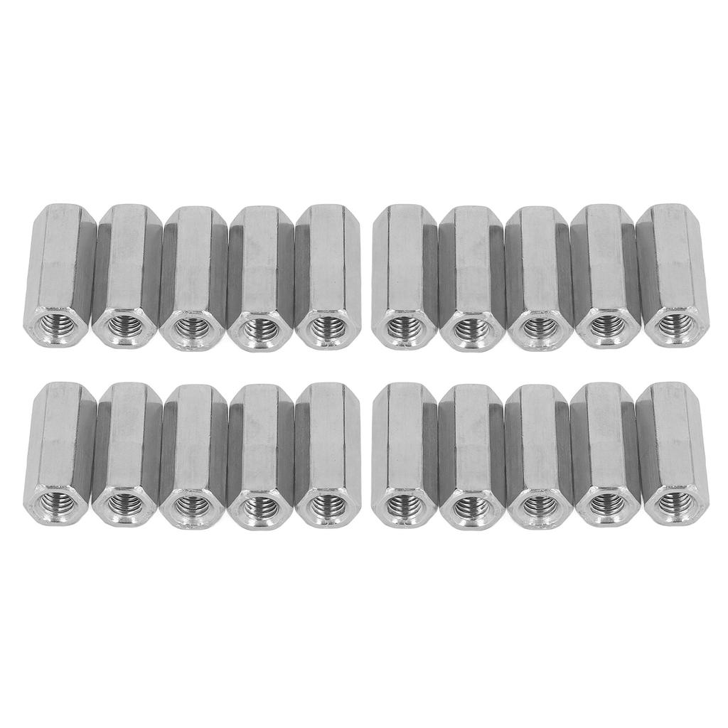 20 Pcs Hex Coupling Nut M6x1 L25mm Stainless Steel Threaded Rod Connectors for Bolts Studs Mechanical Screws
