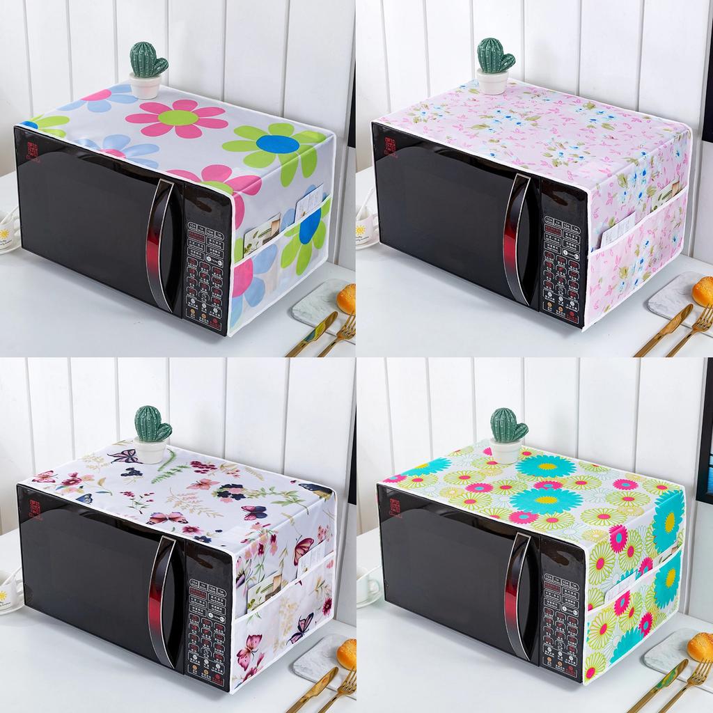 1Pc 35*100Cm Microwave Oven Dustproof Satin Cover With Storage Side Pockets Dust Cloth Household Printed Cover Modern Top Cover