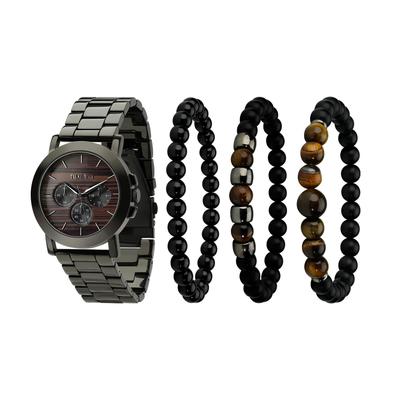 TIME100 "Flex Stack" Conjunto de Presente de 3 Peças com Relógio e Pulseira Masculinos - Relógio de Quartzo Premium Fabricado no Japão (Disponível em 3 cores) e Contas Empilháveis