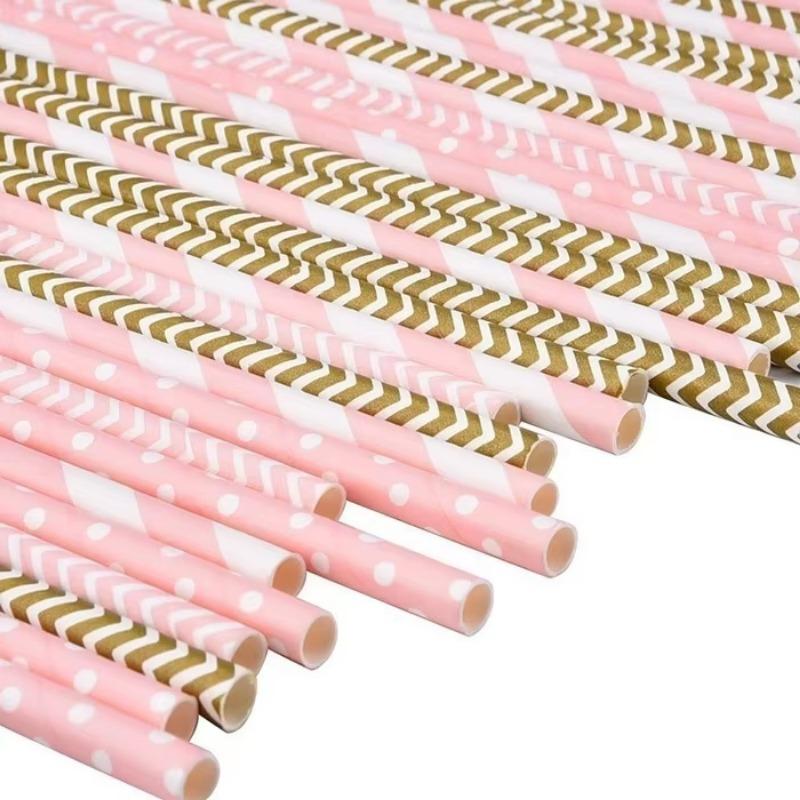 New 25 Pieces Stripe Paper Straws Disposable Straws Festival Event & Party Supplies Birthday Party Party Supplies 2025