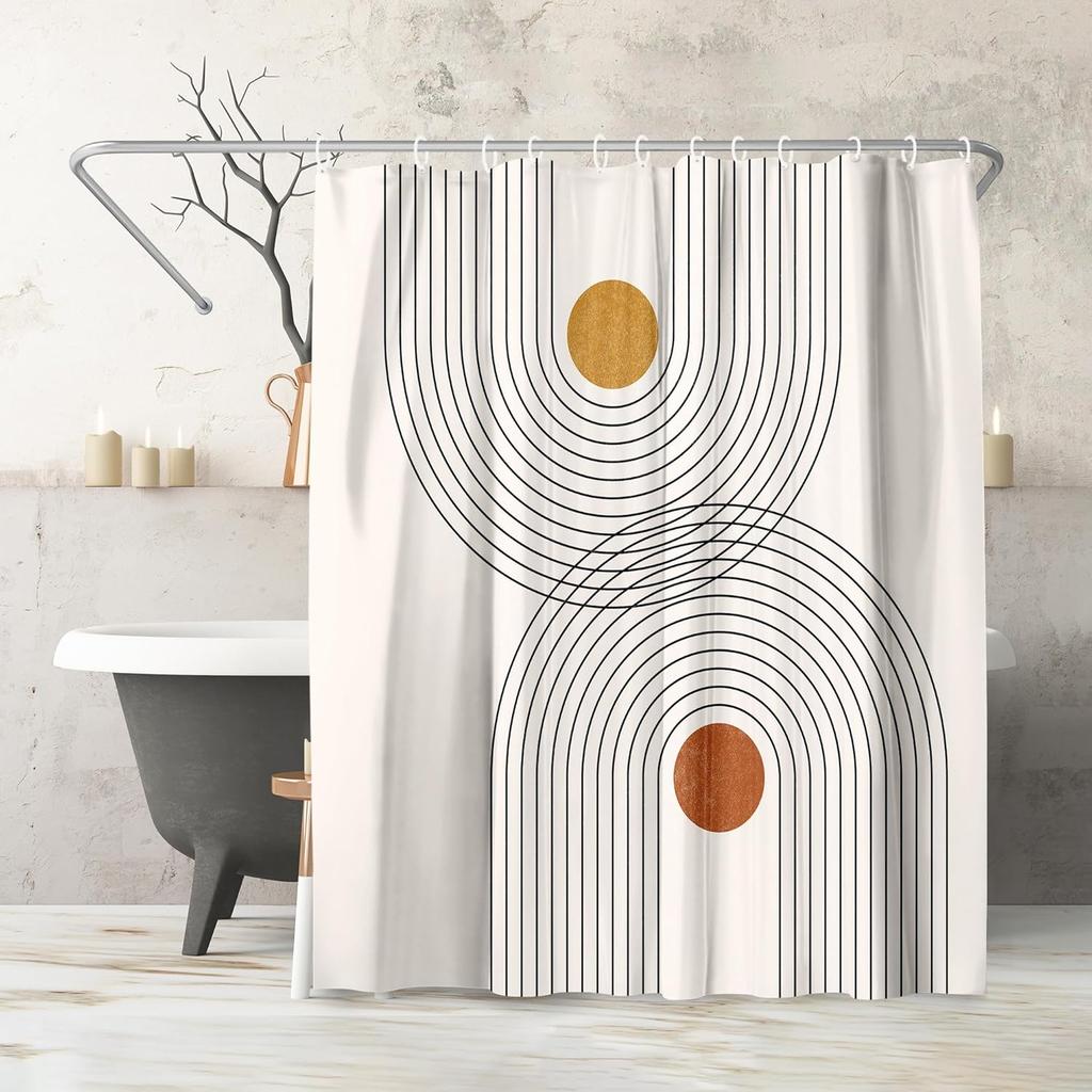 Beach Shower Curtain - Water-Resistant Long Shower Curtain with Coastal Landscape Design - Durable Metal Grommets and 12 Hooks