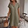 Ladies' Elegant Solid Color Button Up Front Short Sleeved Dress, V-neck, Short Sleeved - Casual, Casual Clothing | V-neck Dress | Short Sleeved Dress