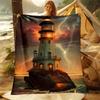 Lighthouse Pattern Fleece Blanket , Warm and comfortable throw blanket sofa bed sofa camping trip, the best gift.