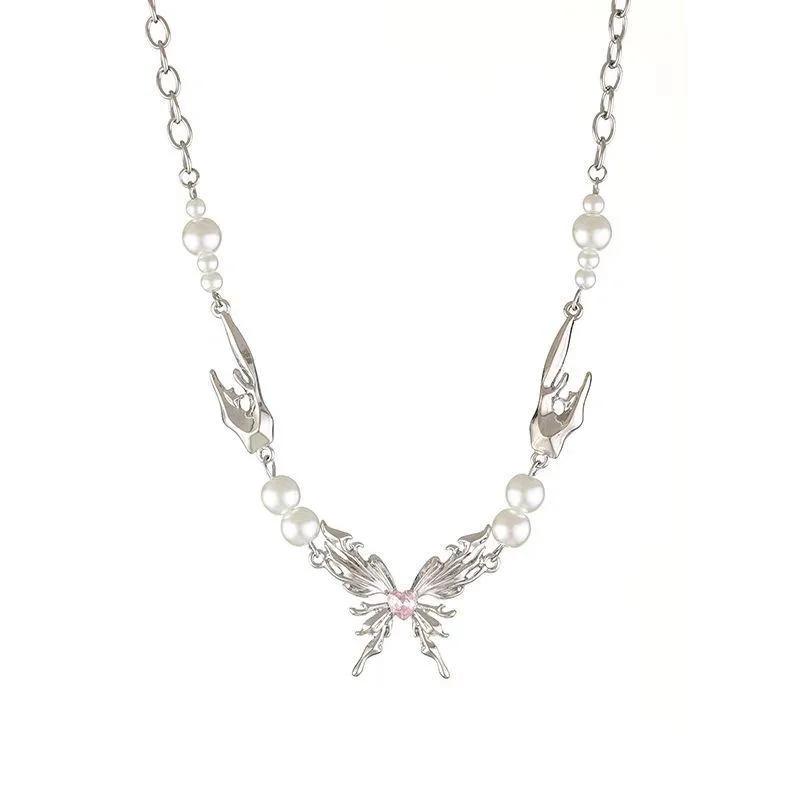 New Butterfly Wings Pearl Necklaces Women Personality Simple Temperament Hundred Match Necklace Party Jewelry Gift Necklaces