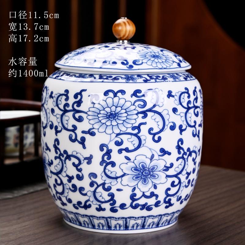 Ceramic tea can Pu erh black tea universal sealed multifunctional storage tank mountain water blue and white porcelain tea box