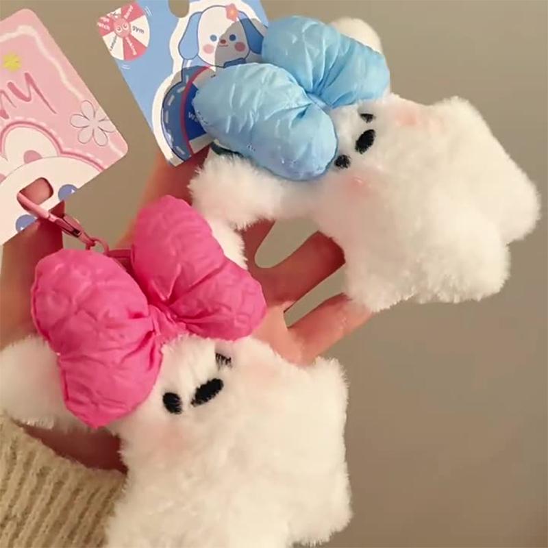 Rabbit Keyring Ornament Lovely Plush Animal Bowknot Keychain For Women Girls Versatile Bag Charm Pendant Birthday Gift