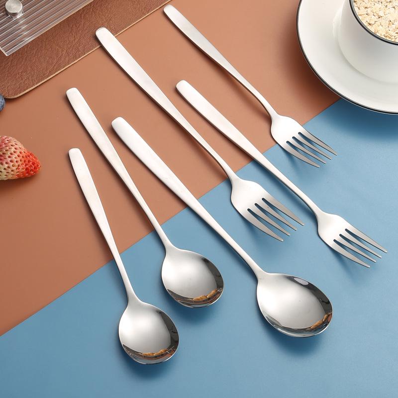 304 Stainless Steel Korean Style Tableware: Soup Spoon, Table Fork, Coffee Stirring Spoon, Long-Handle Thickened Spoon & Fork.