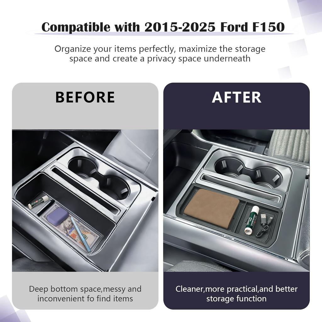 For Ford F150 2025-2025 2025 Front Center Console Pocket Cover Storage Box Organizer Hidden Panel Secret Pocket Lid Cubby Cover