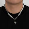 SHIXIN Hip Hop Geometric Star Pendant Necklace for Men Retro Punk Imitation Pearl Choker Necklace Fashion Jewelry On the Neck