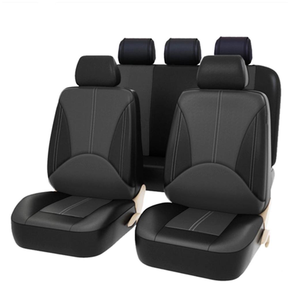 Beige Stitched PU Leather Car Seat Cover - Universal Fit for 5-Seater, All-Season Use