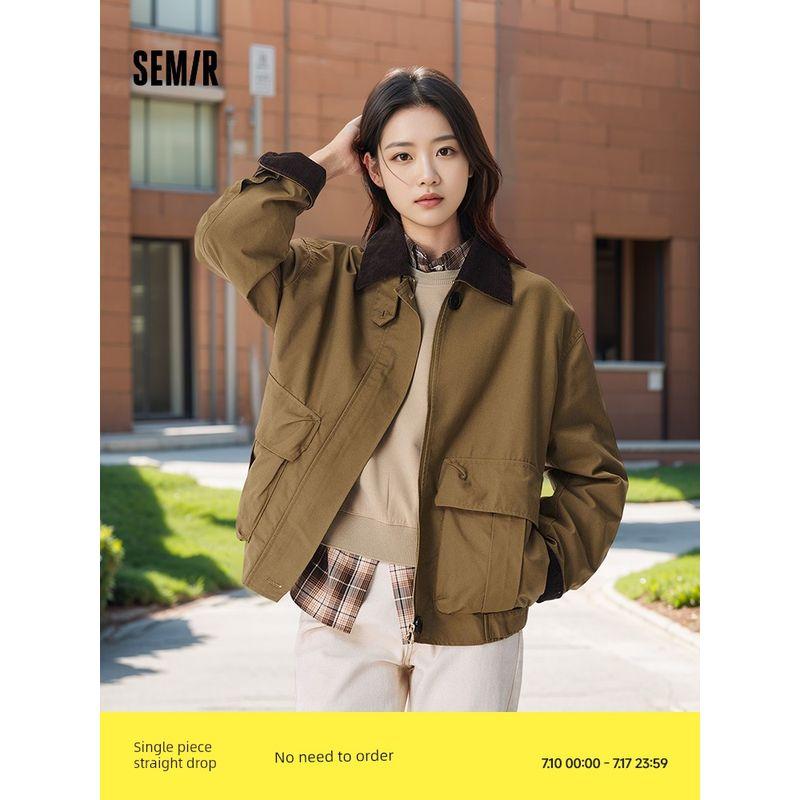 

Senma Outwear Women s Corduroy Lapel Loose Trendy Cool Chic Women s Autumn Patchwork Plaid Retro Jacket Tooling Style Card black tone 00359 180/100A/XXXL