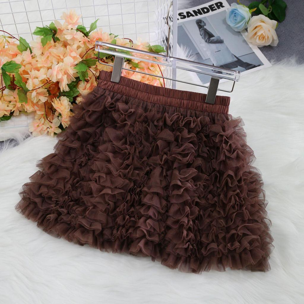 Korean Style Women's High Waist Mesh A-line Puffy Skirt - Autumn 2025