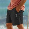 Cross-border New Coconut Printed Linen Shorts Drawstring Elastic Waist Solid Color Breathable Beach Five-point Casual Pants