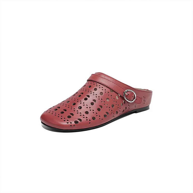 Hollow flat heel soft sole one-word buckle with lazy slippers 2025 new bag head thick heel fashion versatile sandals women